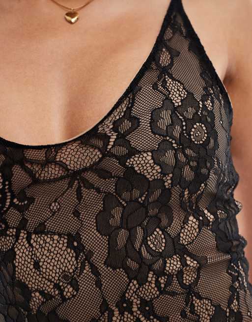 Nuisette longue dentelle noire hotsell