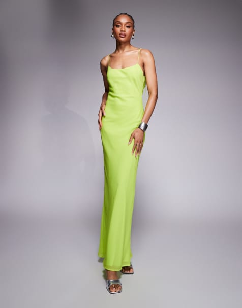 ASOS DESIGN Tall - Robe nuisette mi-longue à bretelles fines et dos bénitier - Citron vert - view 1