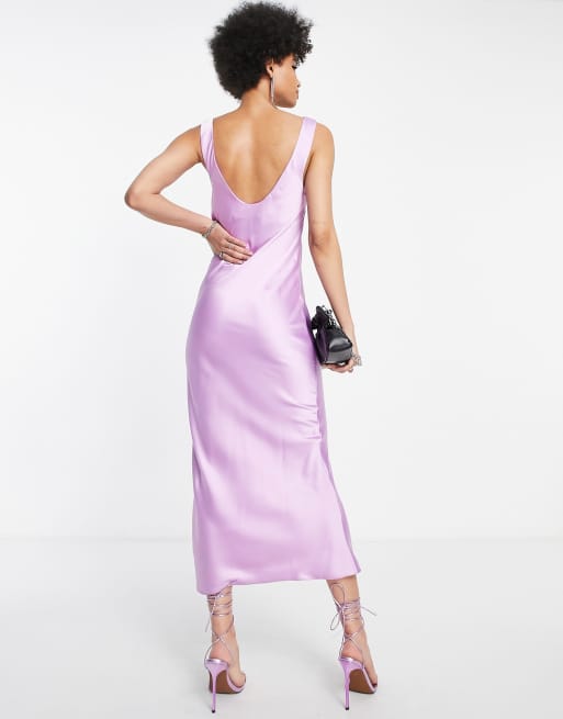 ASOS DESIGN Tall - Robe nuisette mi-longue en satin à encolure dégagée - Lilas, 2 de 4