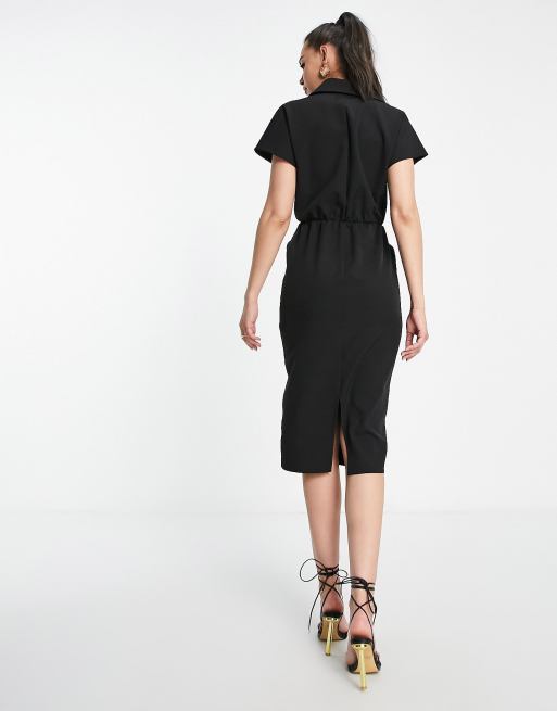 ASOS DESIGN Tall - Robe portefeuille mi-longue avec col et nœud - Noir , 2 de 4