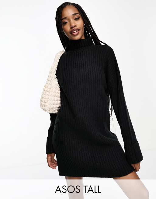 ASOS DESIGN Tall Robe pull courte en maille avec col montant Noir