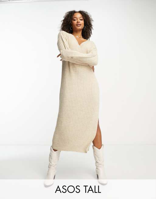 ASOS DESIGN Tall Robe pull longue en maille avec col en V