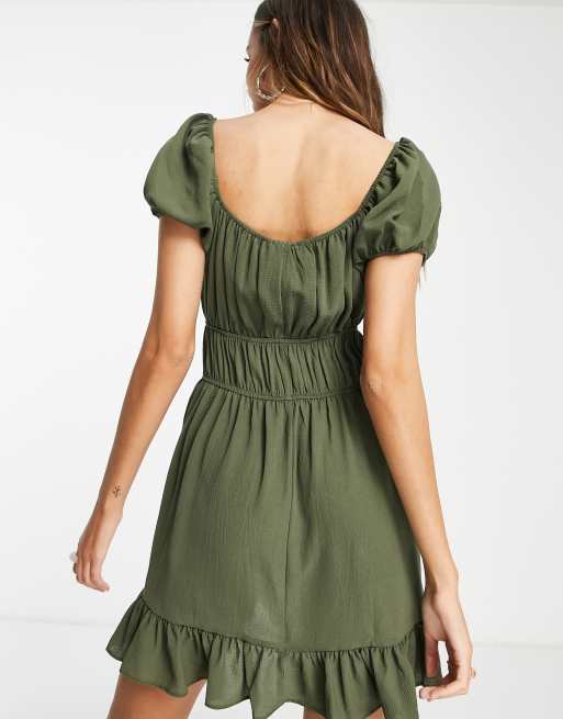ASOS DESIGN Tall - Robe rétro courte à manches courtes nouée sur le devant - Kaki, 2 de 4