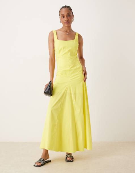 ASOS DESIGN Tall - Robe sans manches mi-longue cintrée à la taille - Jaune vif - view 1