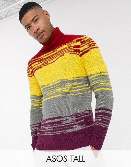 ASOS DESIGN Tall roll neck jumper in multi coloured stripe
