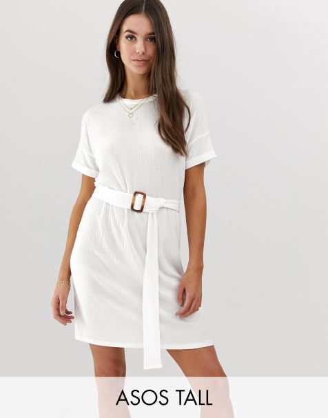 ASOS DESIGN Tall rolled sleeve rib t-shirt dress with faux tortoiseshell belt