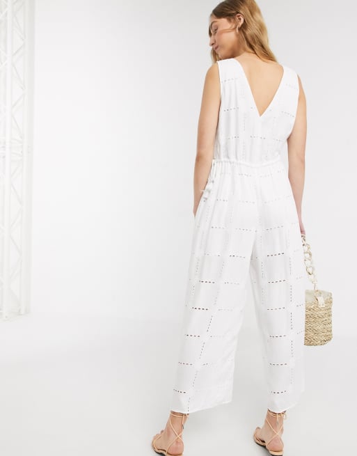 ASOS DESIGN Tall rope drawstring waist detail jumpsuit in daisy broderie, 2 of 4