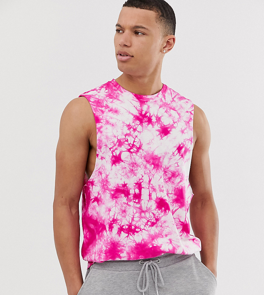 ASOS DESIGN Tall – Rosa batikfärgad ärmlös t-shirt med avslappnad passform