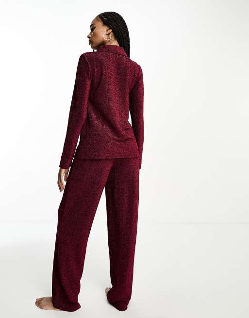 ASOS DESIGN Tall – Rosa, glittrig pyjamas med skjorta och byxor, 3 av 4