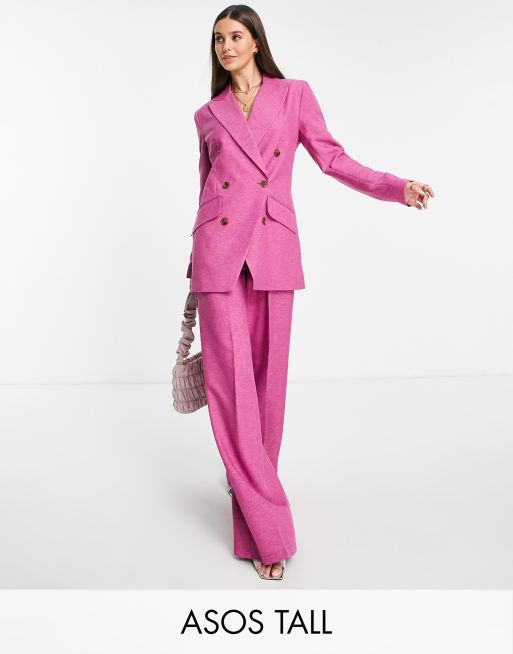 ASOS DESIGN Tall – Rosa kostym i crosshatch-mönster med smal passform och raka axlar