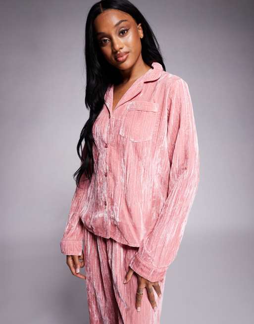ASOS DESIGN Tall – Rosa pyjamasset i sammet med textur, 3 av 4