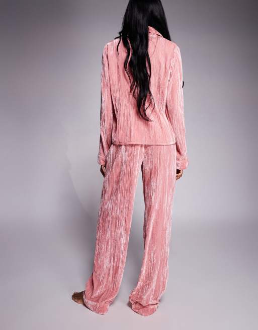 ASOS DESIGN Tall – Rosa pyjamasset i sammet med textur, 4 av 4