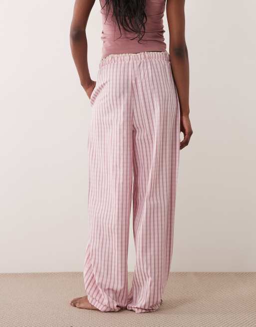 ASOS DESIGN Tall – Rosarutiga, texturerade pyjamasbyxor med spetskant på midjebandet, 4 av 4