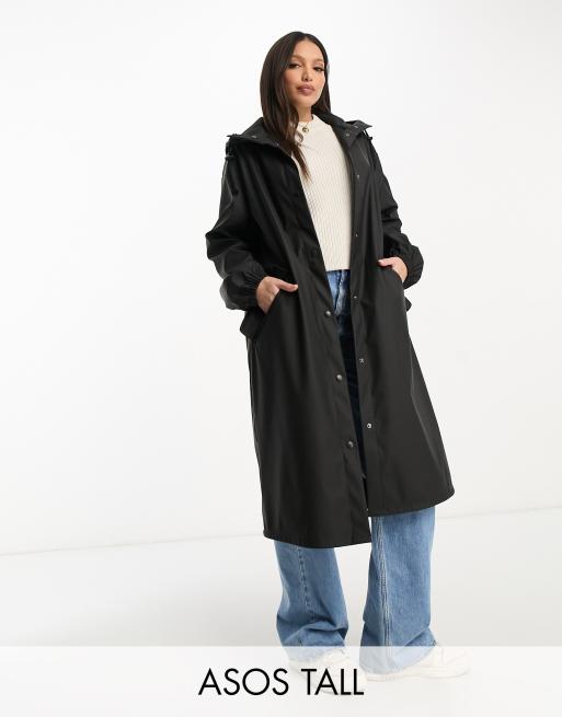 ASOS DESIGN Tall rubberised rain parka coat in black ASOS