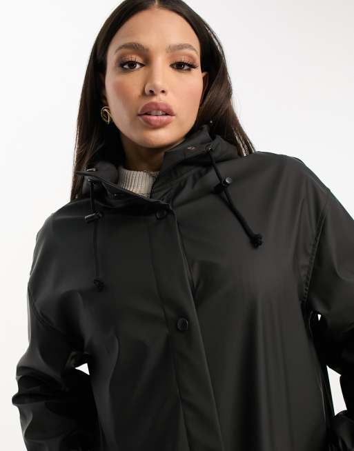ASOS DESIGN Tall rubberised rain parka coat in black, 3 of 4
