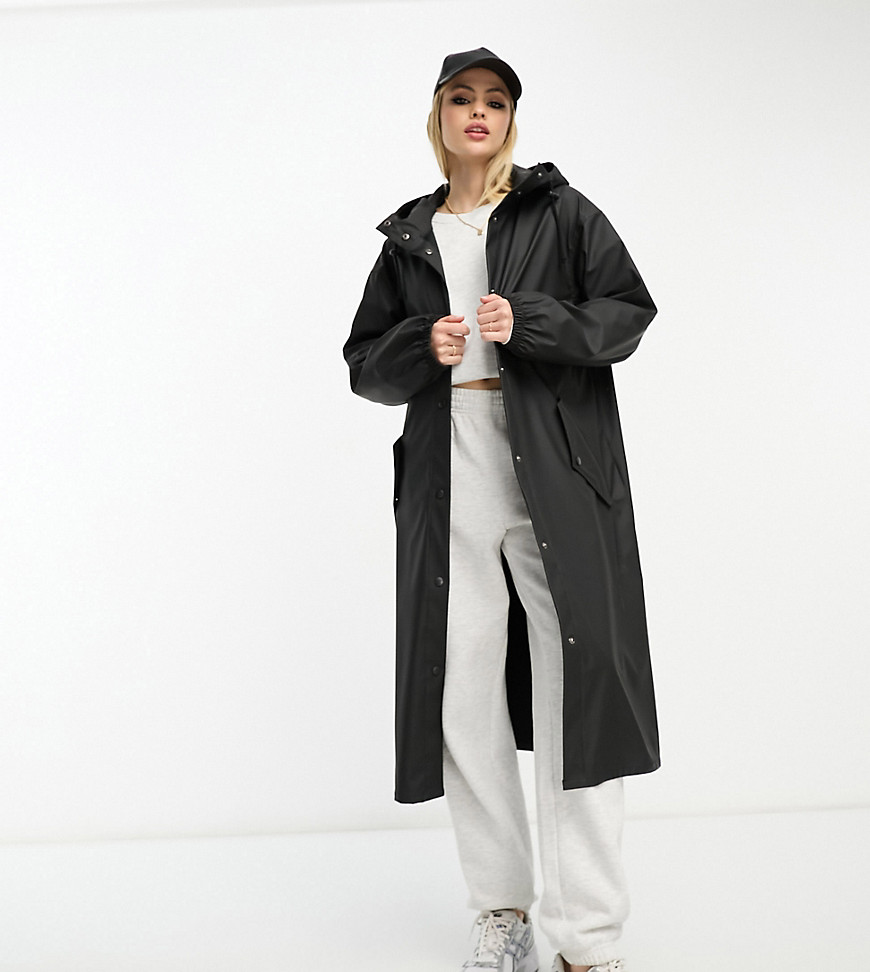 ASOS DESIGN Tall rubberised rain parka coat in black