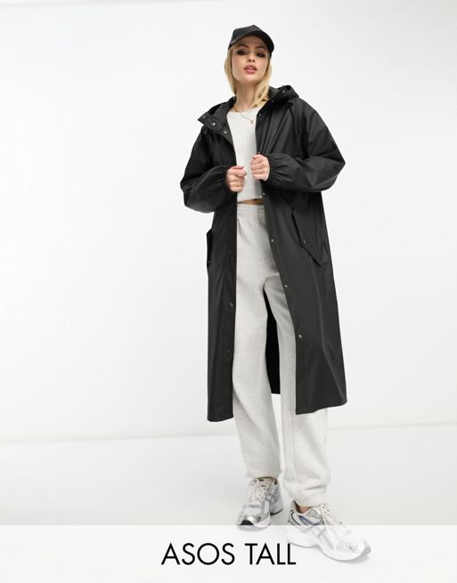 FhyzicsShops DESIGN Tall rubberised rain parka coat in black