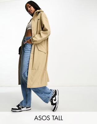 ASOS DESIGN Tall rubberized rain parka in stone-Neutral