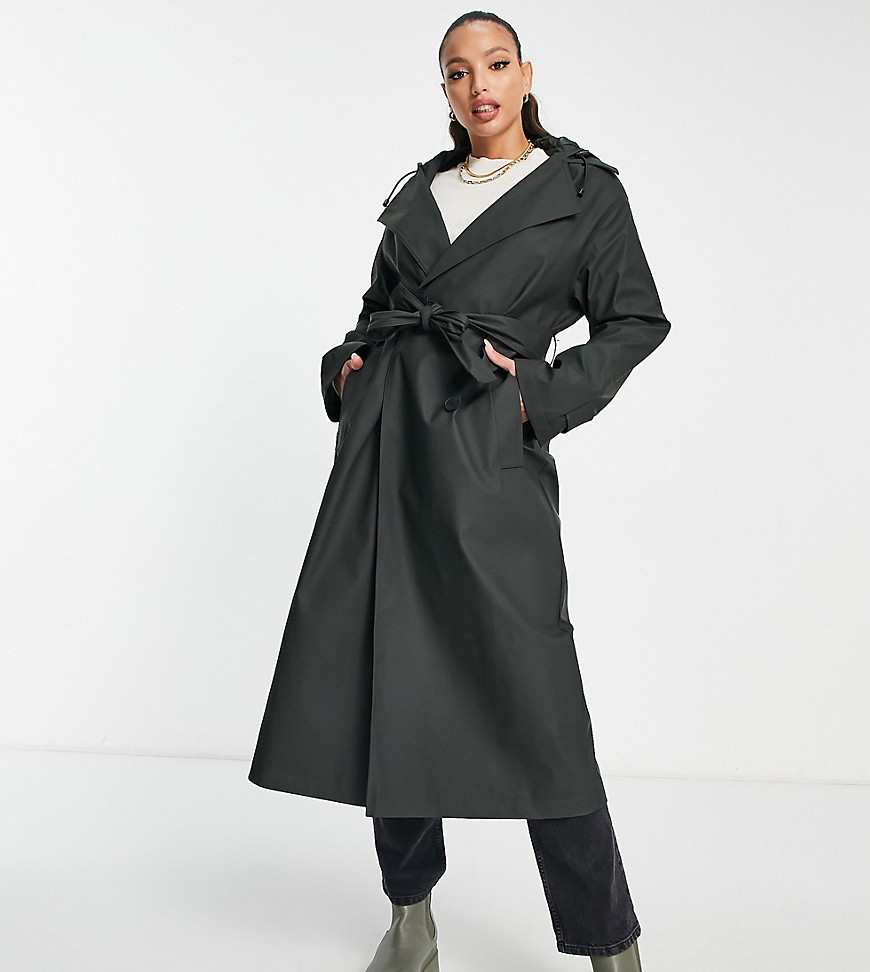ASOS DESIGN Tall rubberized trench coat in dark olive-Green