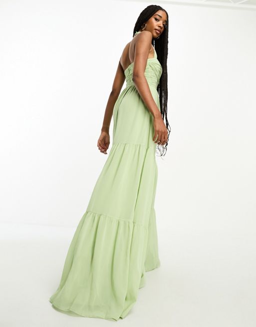 ASOS Edition eyelet cami maxi dress with ruched waist in sage green