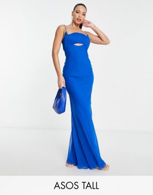 ASOS DESIGN Tall ruched bust cut out bias maxi dress in cobalt blue | ASOS