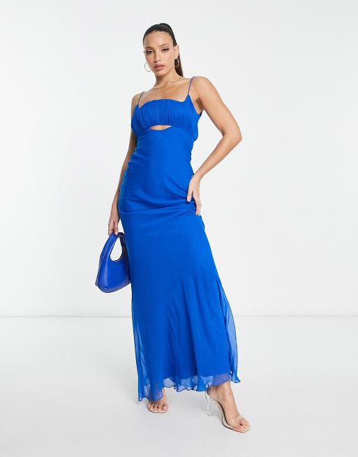 ASOS DESIGN Tall ruched bust cut out bias maxi dress in cobalt