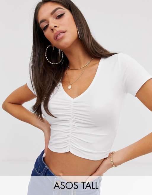 ASOS DESIGN Tall ruched front short sleeve tee in white | ASOS