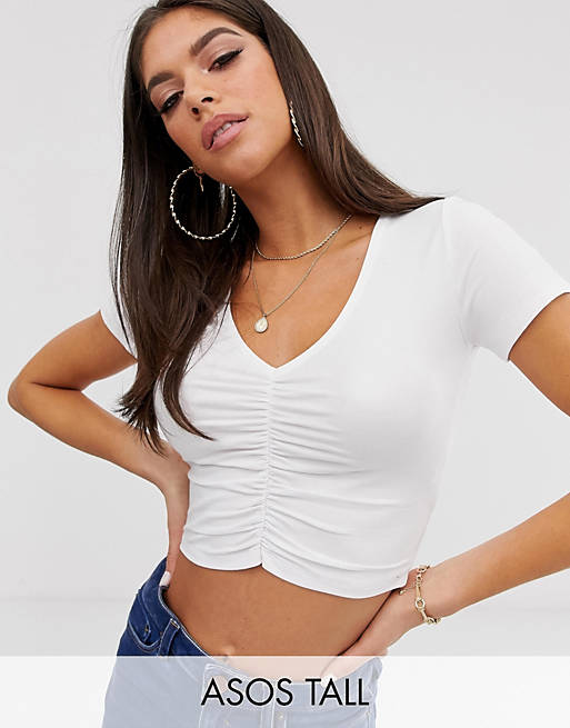 ASOS DESIGN Tall ruched front short sleeve tee in white