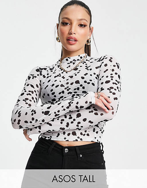  Tall ruched mesh top in dalmation spot print 