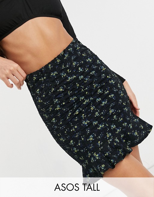 ASOS DESIGN Tall ruched mini skirt in yellow floral print