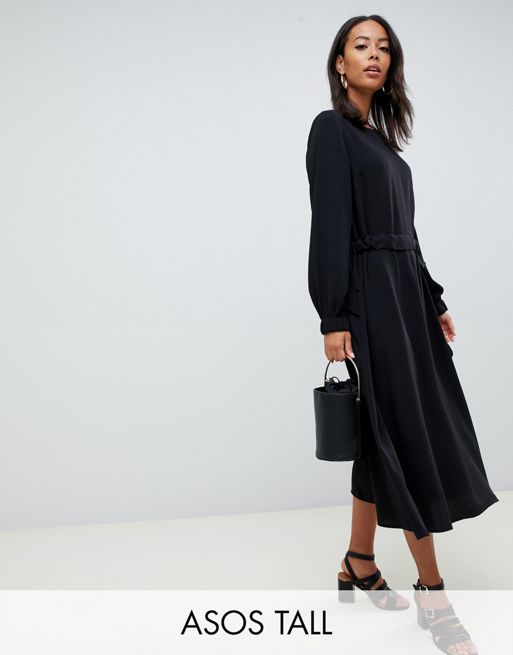 Asos Design Tall Ruched Waist Chuck On Midi Dress With Long Sleeves Asos 