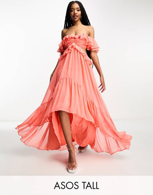 Asos coral 2024 bridesmaid dress