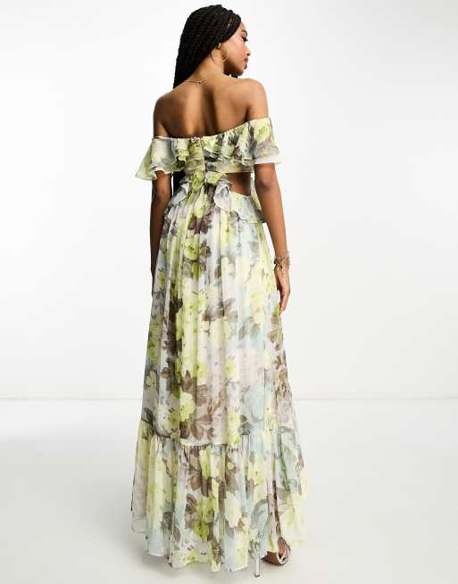 Green floral on sale off shoulder dress