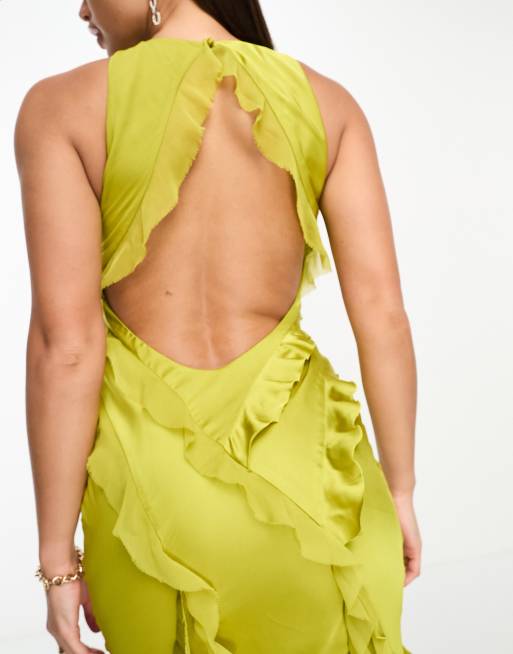 ASOS DESIGN linen ruffle bralette suit top in lime