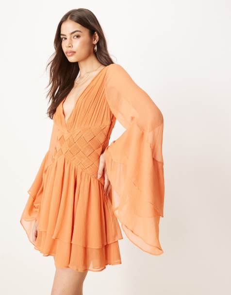 ASOS DESIGN Tall ruffle tiered mini dress with weave detail in terracotta - view 1