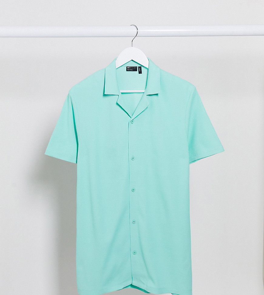 ASOS DESIGN - Tall - Ruimvallend overhemd met wafeltextuur en reverskraag in groen