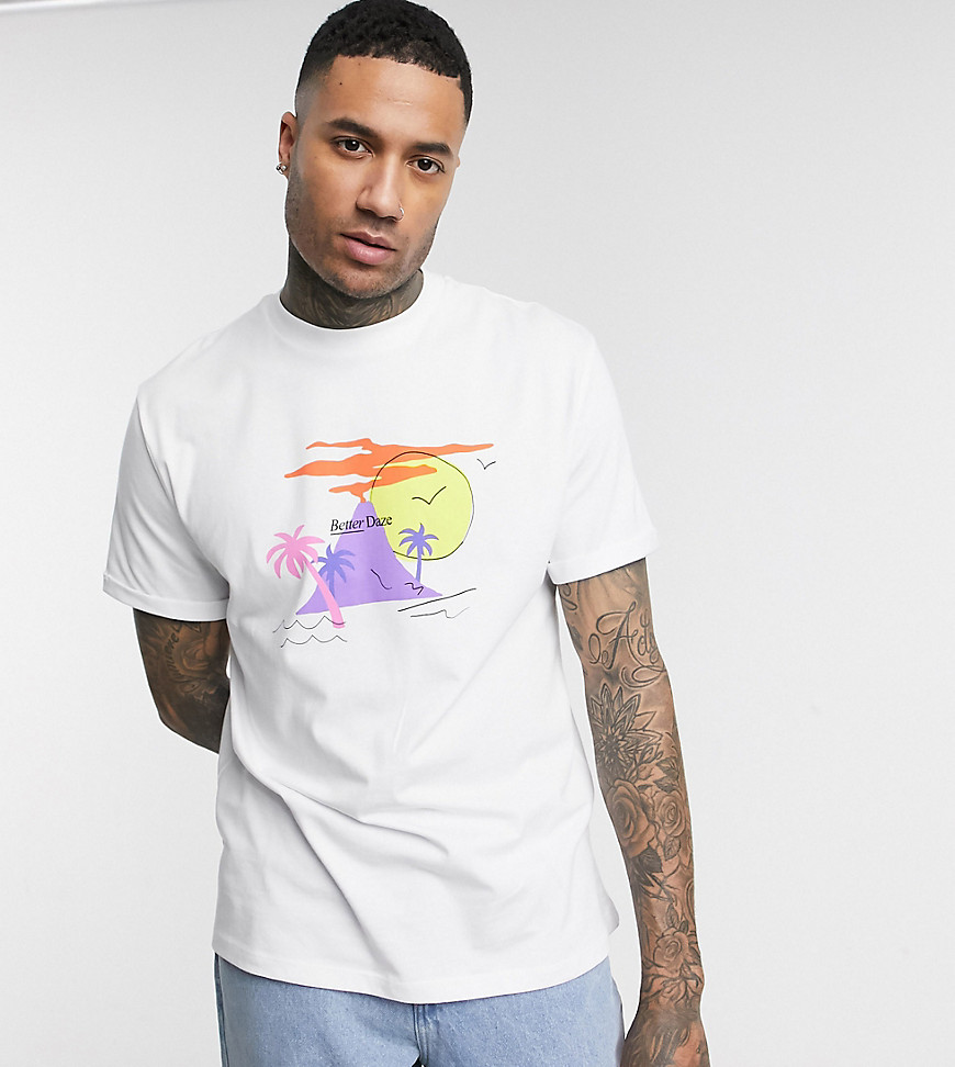 ASOS DESIGN - Tall - Ruimvallend T-shirt met 'Better Daze'-print en omgeslagen mouwen-Wit