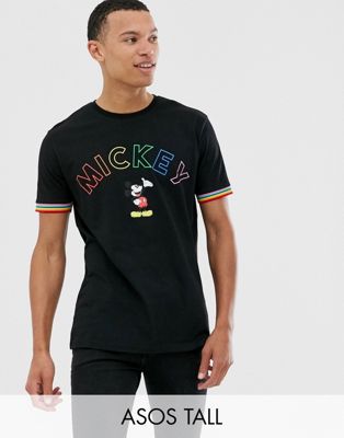 ASOS DESIGN Tall - Ruimvallend T-shirt met Mickey Mouse-print op de borst en contrasterende ribbels-Zwart