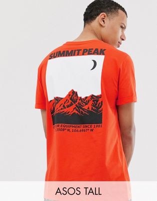 ASOS DESIGN Tall - Ruimvallend T-shirt met rolmouwen en bergprint op de achterkant-Rood