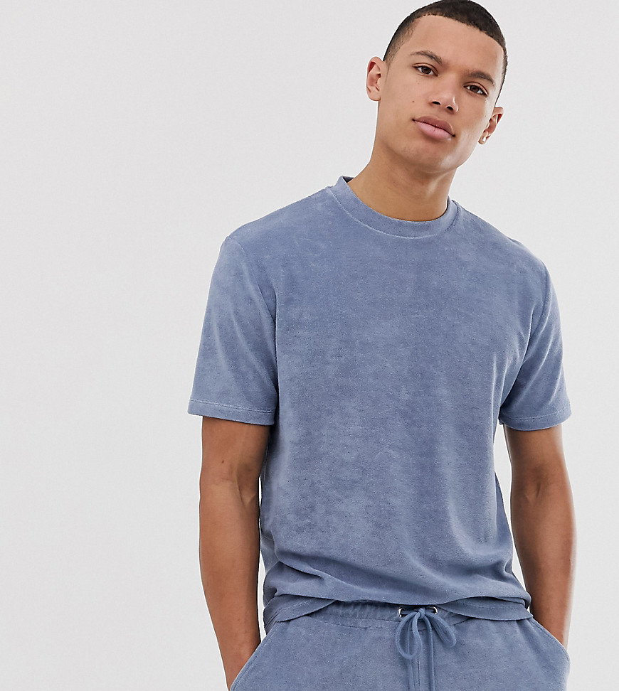 ASOS DESIGN Tall - Ruimvallend T-shirt van badstof in blauw, combi-set