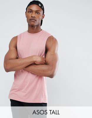 ASOS DESIGN Tall - Ruimvallend T-shirt zonder mouwen met verlaagd armsgat in roze