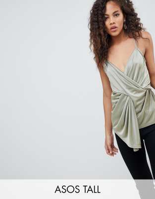 ASOS DESIGN Tall  Top na rami?czkach z niesymetrycznym do?em-Zielony Zielony khaki