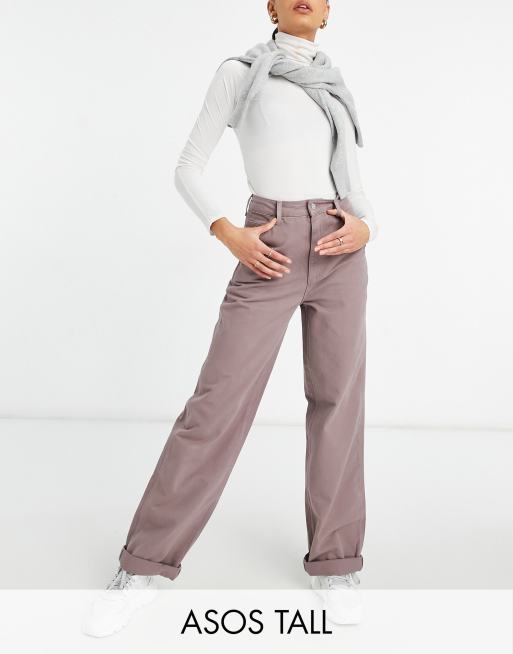 ASOS DESIGN Tall - Ruimvallende chino in lila wassing