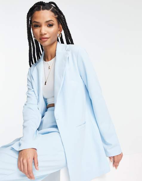 ASOS DESIGN Tall - Ruimvallende nette jersey blazer in lichtblauw - view 1