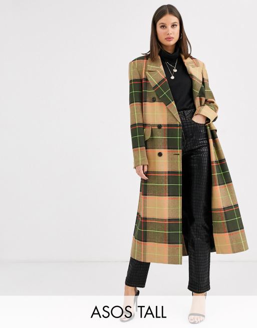 ASOS DESIGN Tall – Rutig maxikappa med neondetaljer
