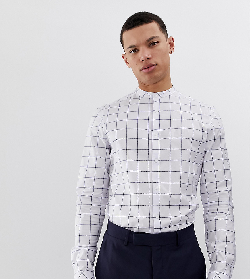 ASOS DESIGN Tall – Rutig skjorta med murarkrage och smal passform-Vit