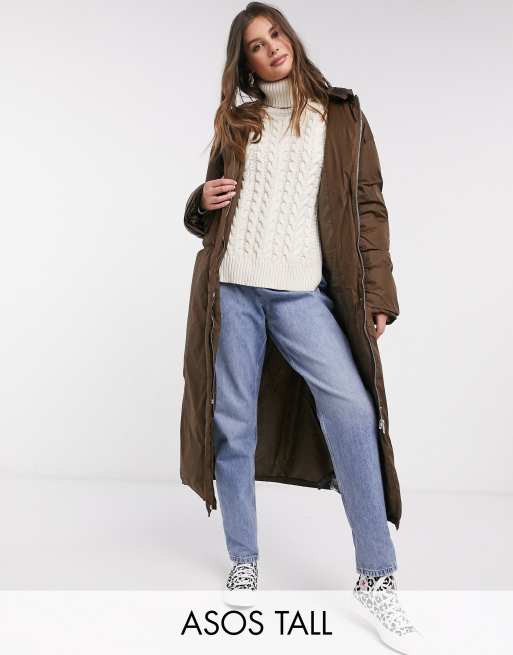 ASOS DESIGN Tall - rynket maxi dynejakke frakke i brun