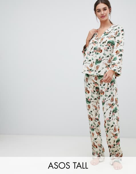 ASOS DESIGN Tall safari print traditional pyjama set