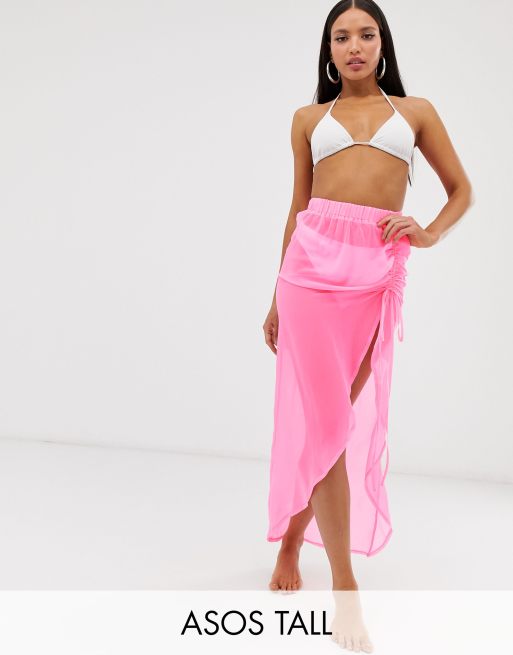 ASOS DESIGN – Tall – Sarong w kolorze neonowego różu z marszczeniem