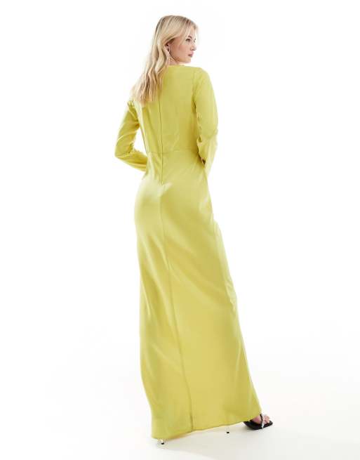 ASOS DESIGN Tall - Satijnen maxi-jurk met gedrapeerd lijfje in chartreuse, 2 van 4